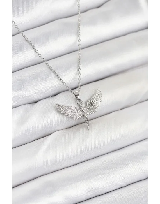 316L Çelik Zincir Gümüş Renk Melek Model Kadın Kolye