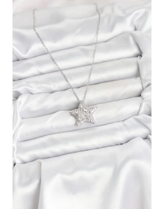 316L Çelik Zincir Gümüş Renk Yıldız Model Kadın Kolye