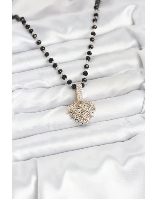 316L Çelik Zincir Kristal Boncuklu Kalpli Kadın Kolye