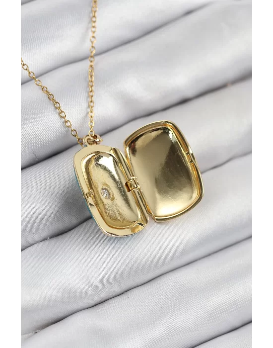 316L Çelik Zirkon Taşlı Açılabilr Kapaklı Kutup Yıldzı Model Gold Renk Kadın Kolye
