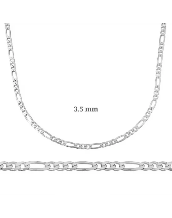 3.5 mm Gümüş Figaro Zincir - 100 mikron