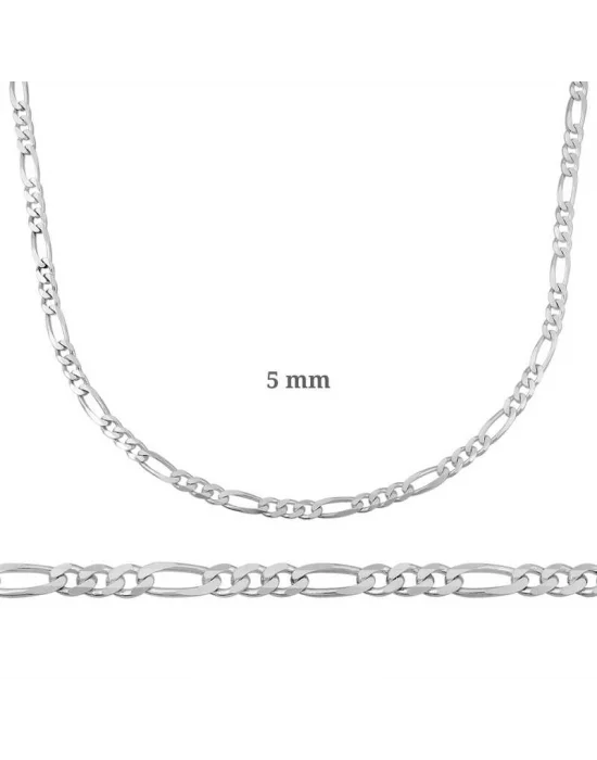 5 mm Gümüş Figaro Zincir - 140 mikron