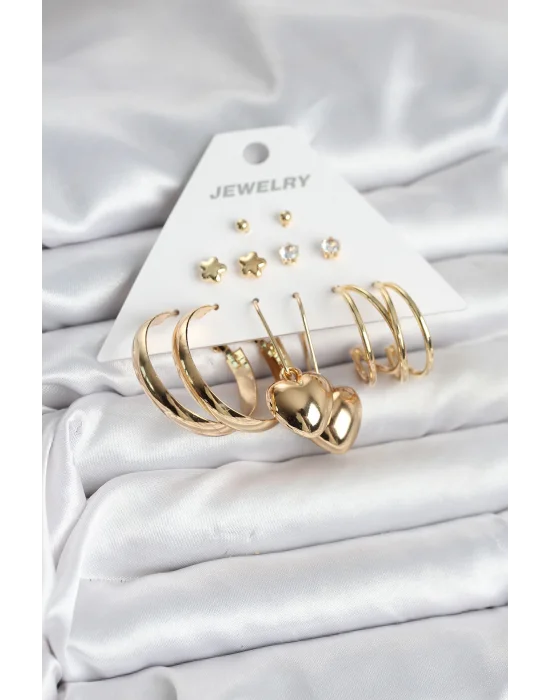 6 Çift Kadın Küpe Seti Gold Renk