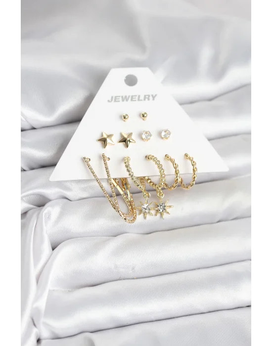 6 Çift Kadın Küpe Seti Gold Renk