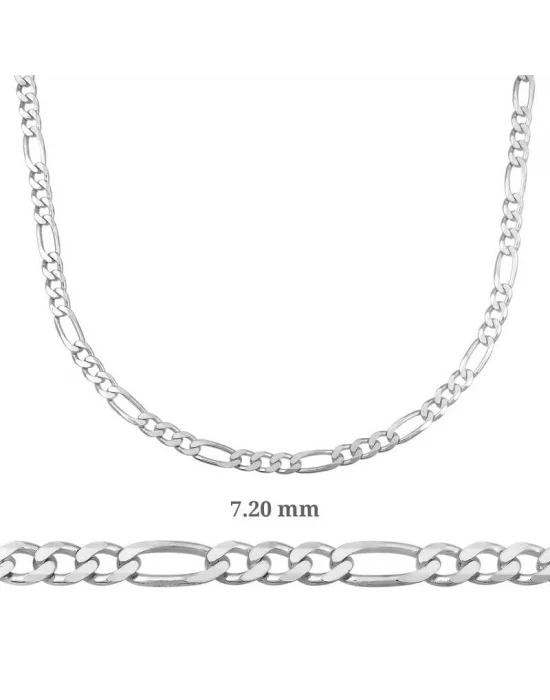 7.20 mm Gümüş Figaro Zincir - 200 mikron