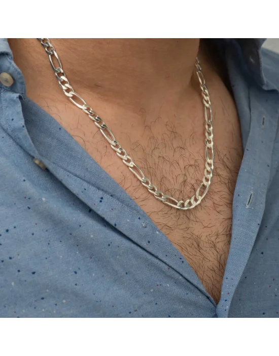 7.20 mm Gümüş Figaro Zincir - 200 mikron