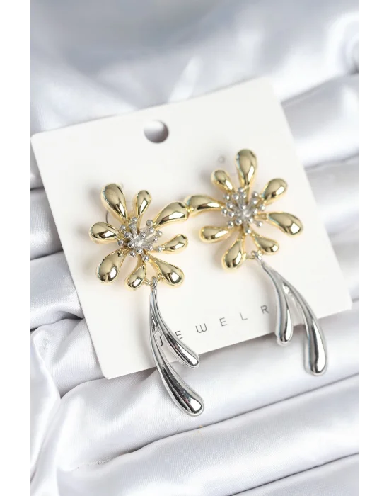 Çiçek Model Gold Gümüş Renk Kadın Küpe