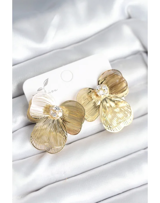 Çiçek Model Gold Renk Pirinç Kadın Küpe