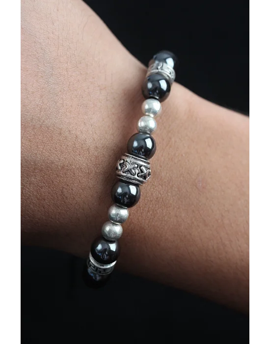 Doğal Taş X Model Antrasit Renk Asansörlü Erkek Bileklik