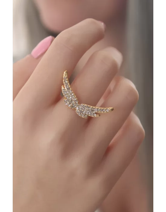 Gold Renk Kanat Model Zirkon Taşlı Kadın Yüzük