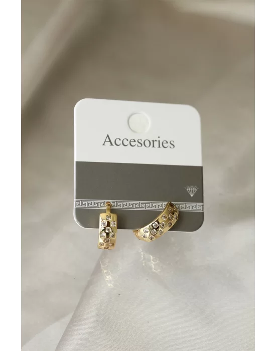 Gold Renk Metal Zirkon Taşlı Minimal Halka Küpe