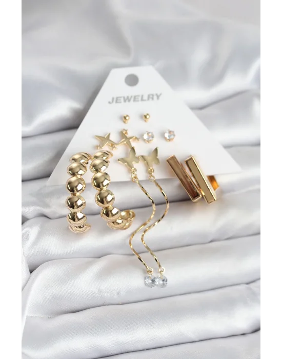 Gold Renk Pirinç 6 Çift Kadın Küpe Seti