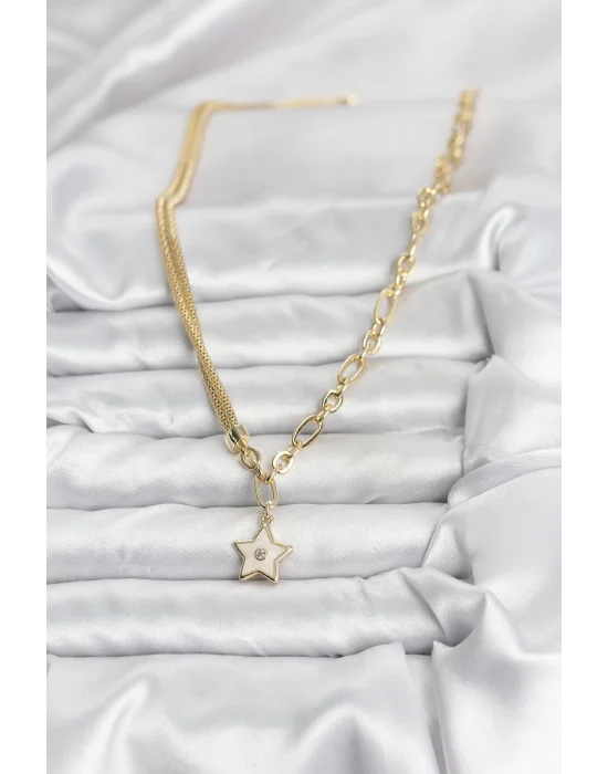 Gold Renk Pirinç Yıldız Model Kadın Kolye