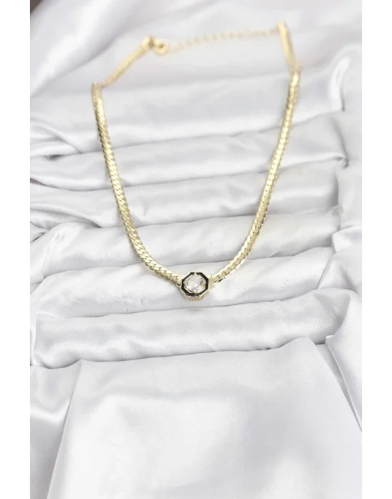 Gold Renk Pirinç Zirkon Taşlı Kadın Kolye