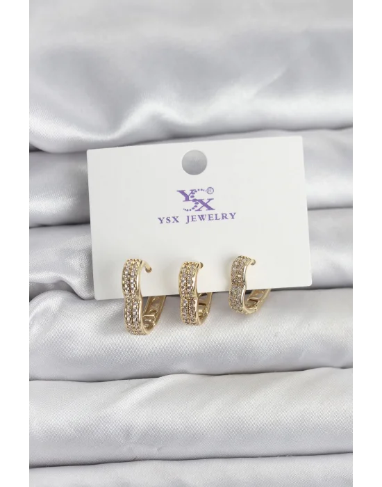 Gold Renk Pirinç Zirkon Taşlı Kalpli Kadın Küpe