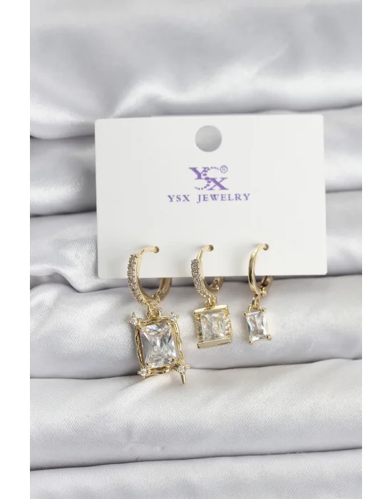 Gold Renk Zirkon Taşlı Kadın Küpe