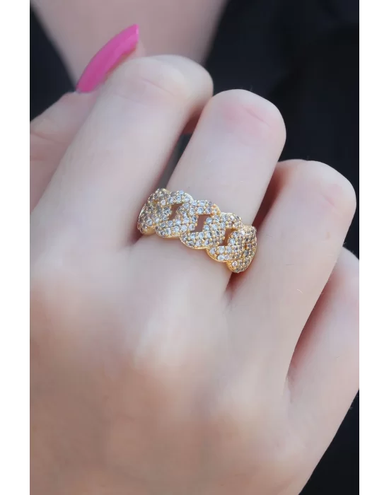 Gold Renk Zirkon Taşlı Zincir Model Kadın Yüzük