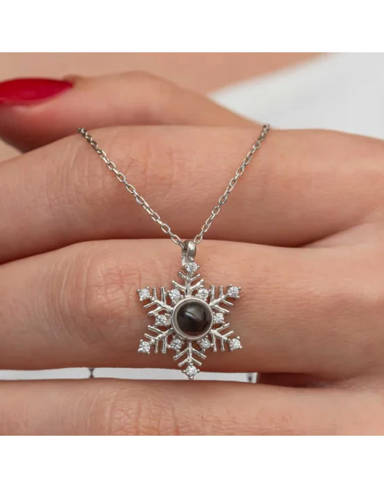 Gümüş 100 Dilde Seni Seviyorum Kar Tanesi Kadın Kolye