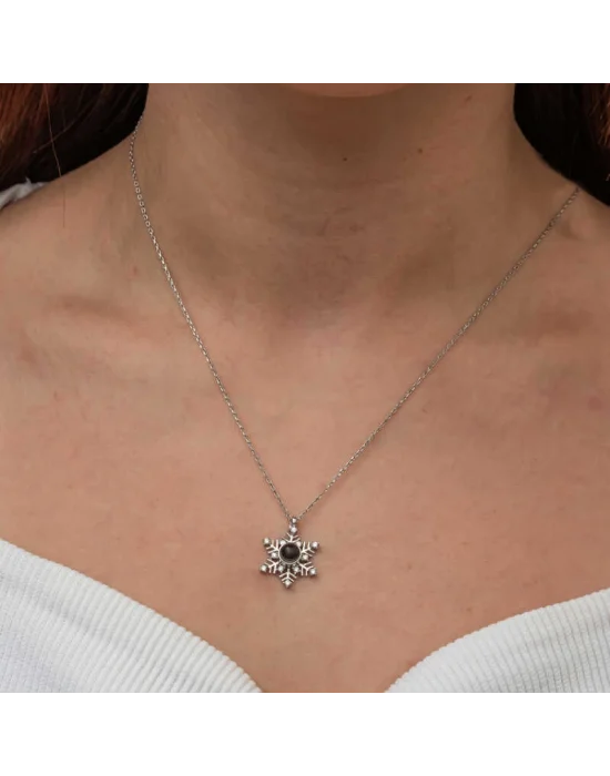 Gümüş 100 Dilde Seni Seviyorum Kar Tanesi Kadın Kolye