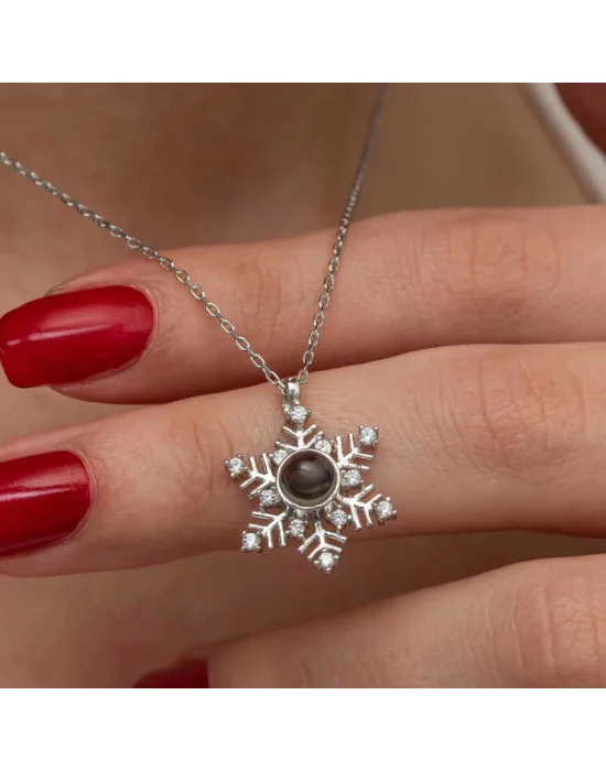 Gümüş 100 Dilde Seni Seviyorum Kar Tanesi Kadın Kolye