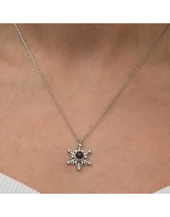 Gümüş 100 Dilde Seni Seviyorum Kar Tanesi Kadın Kolye