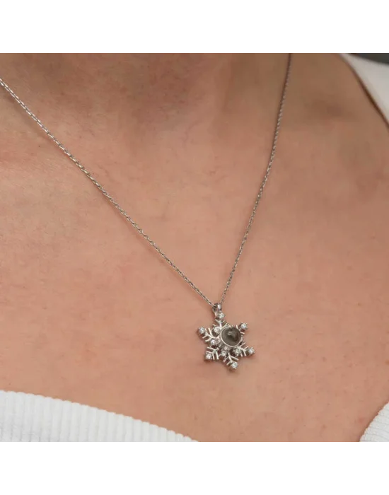 Gümüş 100 Dilde Seni Seviyorum Kar Tanesi Kadın Kolye