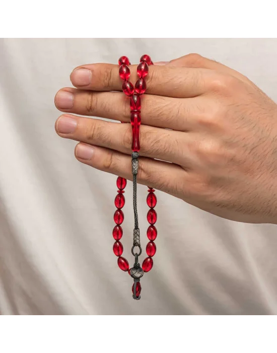 Gümüş 1000 Ayar Kazaz Püsküllü Sıkma Kehribar Tesbih