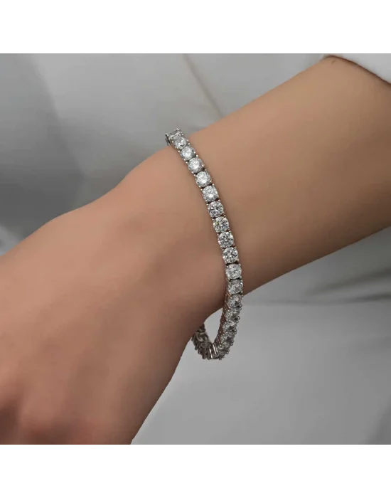 Gümüş 2.5 mm Beyaz Taşlı Su Yolu Kadın Bileklik