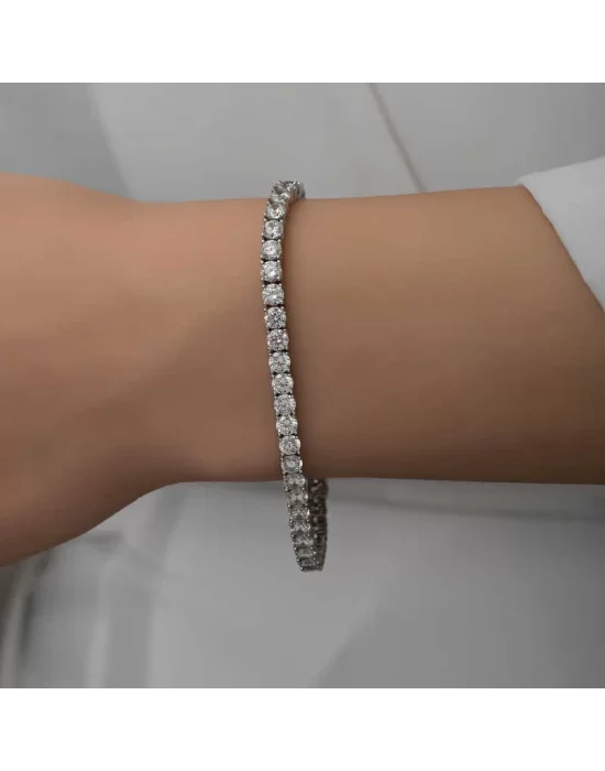 Gümüş 2.5 mm Beyaz Taşlı Su Yolu Kadın Bileklik