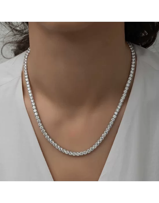 Gümüş 3 mm Beyaz Taşlı Su Yolu Kadın Kolye