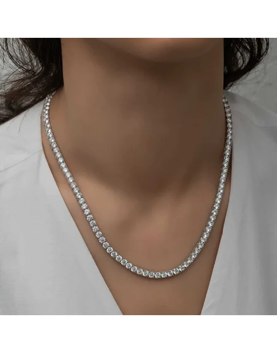 Gümüş 3 mm Beyaz Taşlı Su Yolu Kadın Kolye