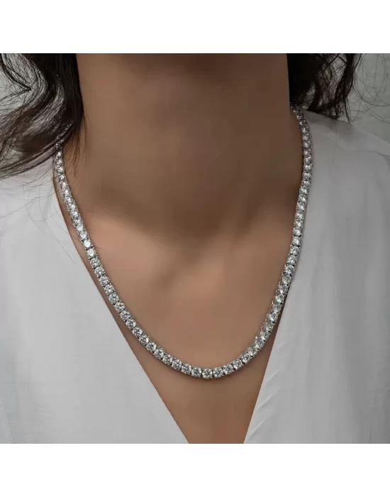 Gümüş 3 mm Beyaz Taşlı Su Yolu Kadın Kolye