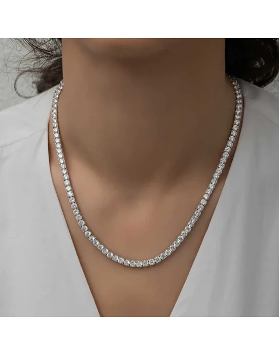 Gümüş 3 mm Beyaz Taşlı Su Yolu Kadın Kolye