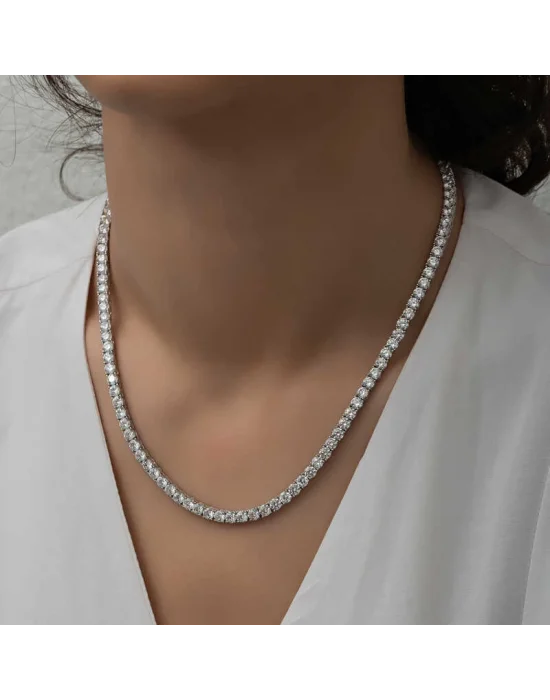 Gümüş 5 mm Beyaz Taşlı Su Yolu Kadın Kolye