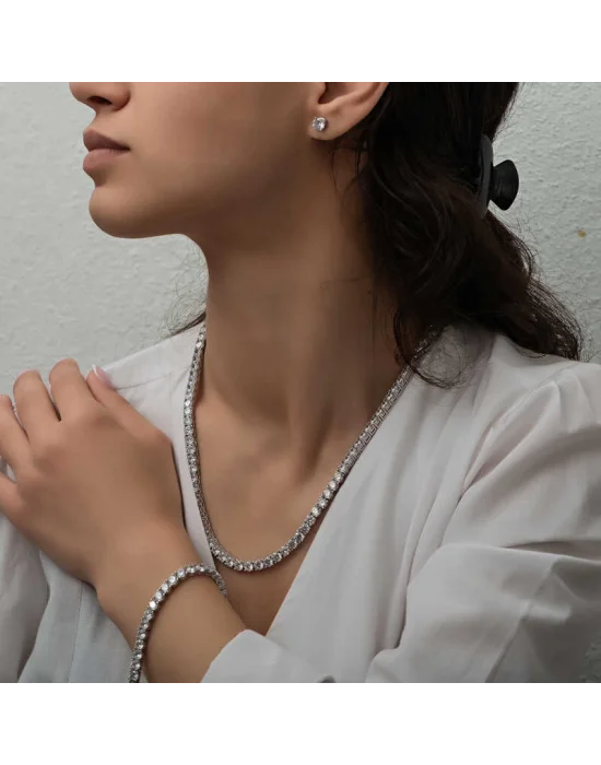 Gümüş 5 mm Beyaz Taşlı Su Yolu Kadın Set