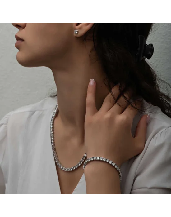 Gümüş 5 mm Beyaz Taşlı Su Yolu Kadın Set