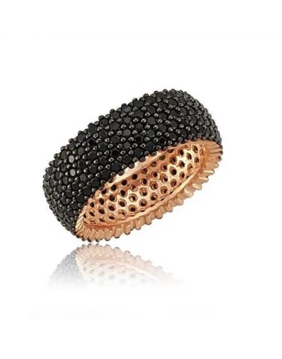 Gümüş 5 Sıra Siyah Tamtur Bayan Alyans Yüzük