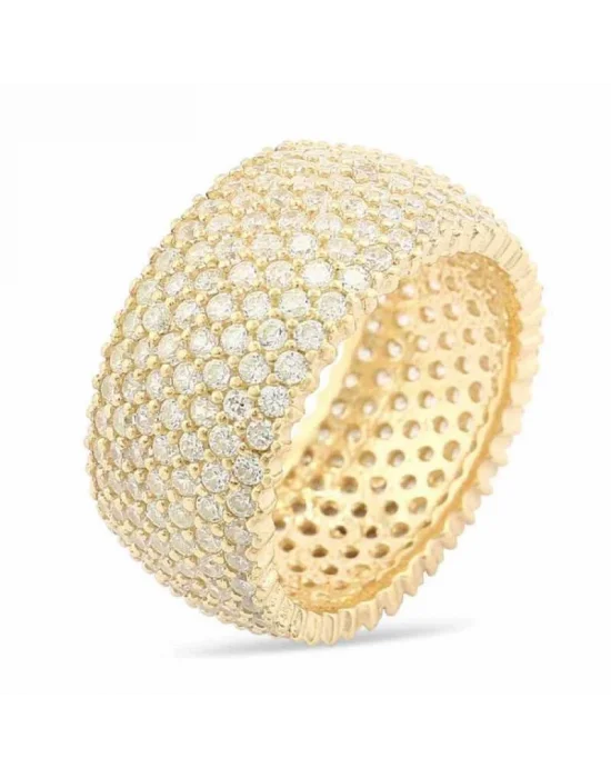 Gümüş 7 Sıra Altın Kaplama Tamtur Bayan Yüzük