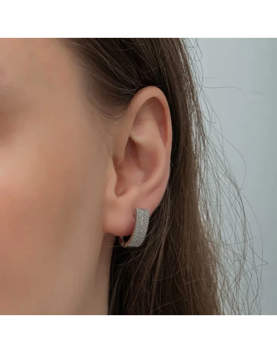 Gümüş 7 Sıra Beyaz Taşlı J Kadın Küpe