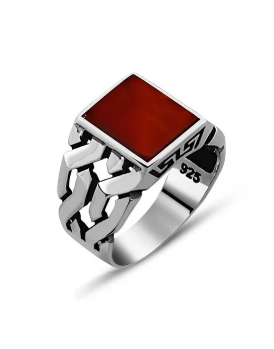 Gümüş Akik Taşlı Erkek Yüzük