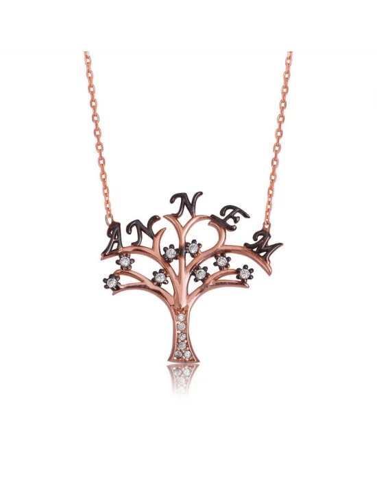 Gümüş Annem Yazılı Hayat Ağacı Bayan Kolye