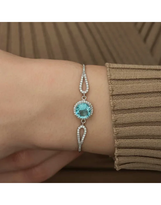 Gümüş Aquamarine Bayan Bileklik