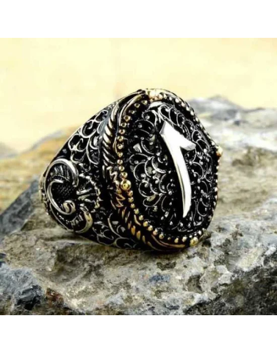 Gümüş Arapça Elif Yazılı Erkek Yüzük