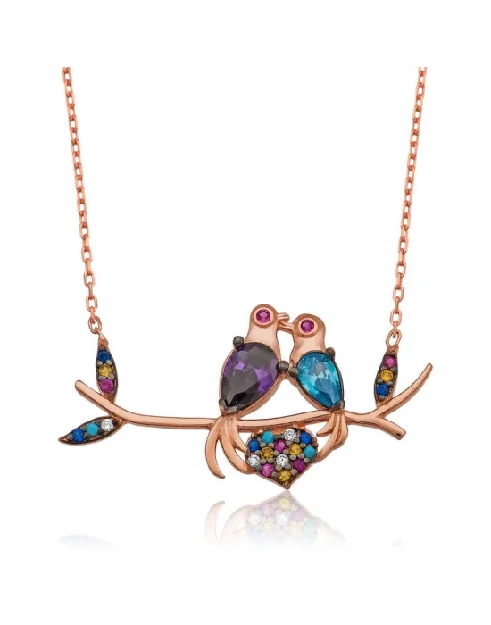 Gümüş Aşık Kumru Kuşlar Kolye