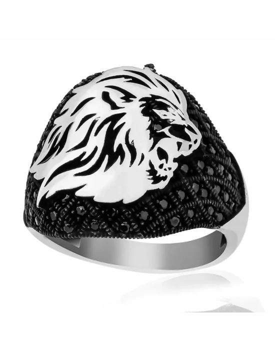 Gümüş Aslan Kafası Figürlü Erkek Yüzük