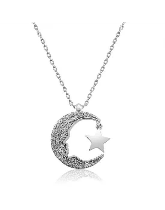 Gümüş Atatürk Silüeti Ay Yıldız  Bayan Kolye