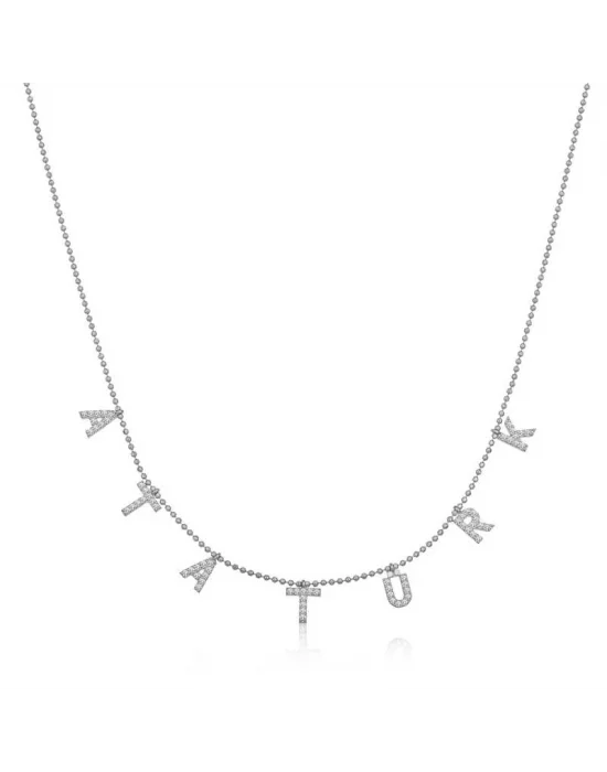 Gümüş Atatürk Yazılı Bayan Kolye