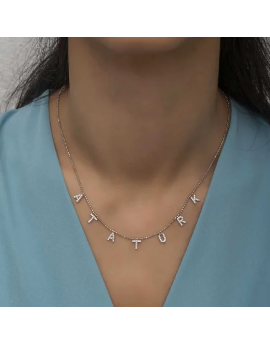 Gümüş Atatürk Yazılı Bayan Kolye