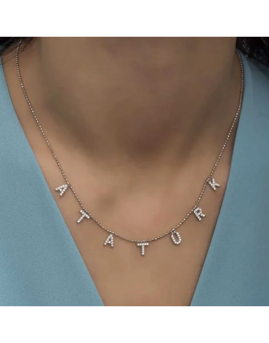 Gümüş Atatürk Yazılı Bayan Kolye