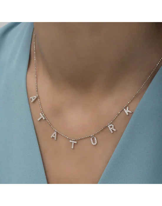 Gümüş Atatürk Yazılı Bayan Kolye